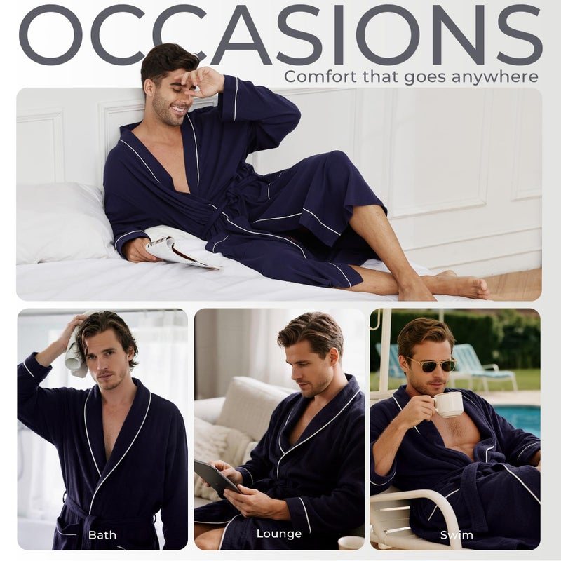 U2SKIIN روب حمام خفيف الوزن من القطن 100% للرجال U2SKIIN (أسود، L/XL) - Image 4
